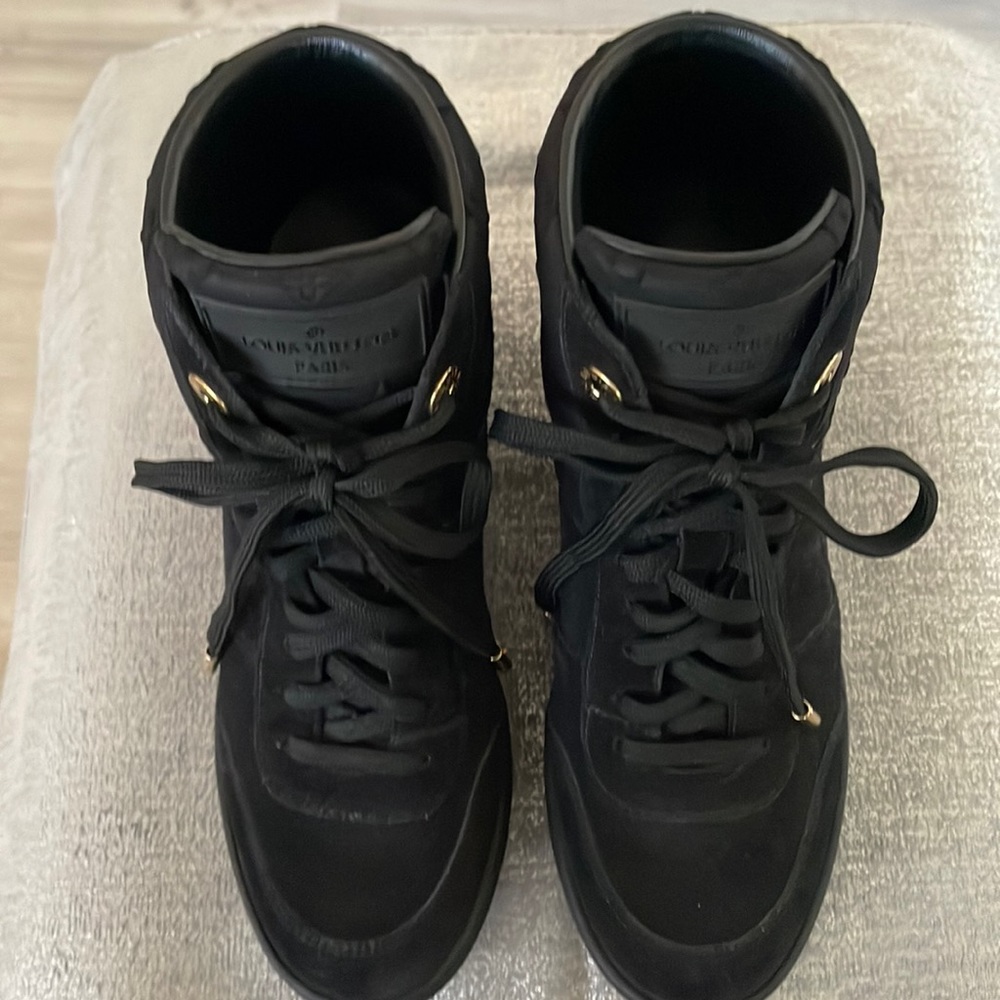 Authentic Louis Vuitton  Millennium Wedge
Sneakers Suede & Monogram Embossed